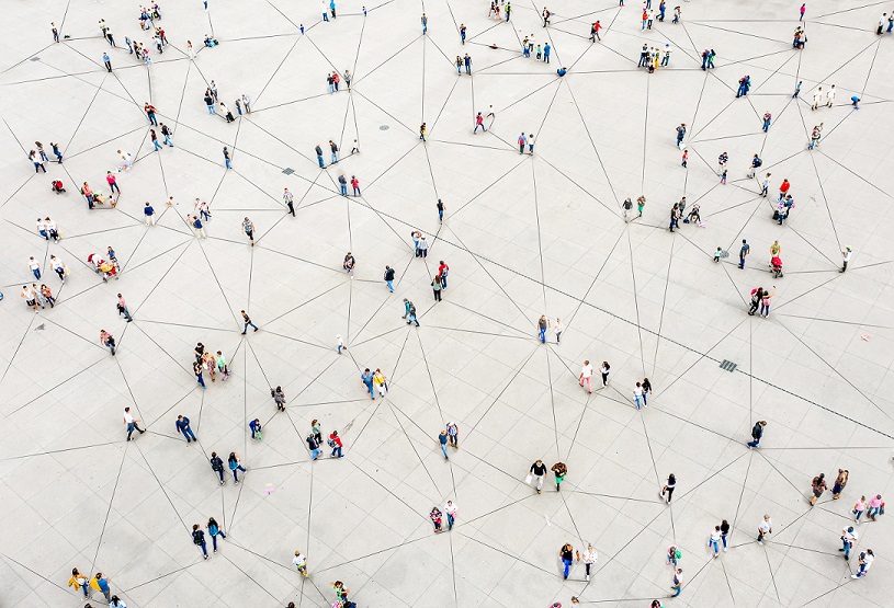 View of people walking from above.