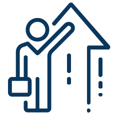 graphic of person holding a bag and stood outside a house