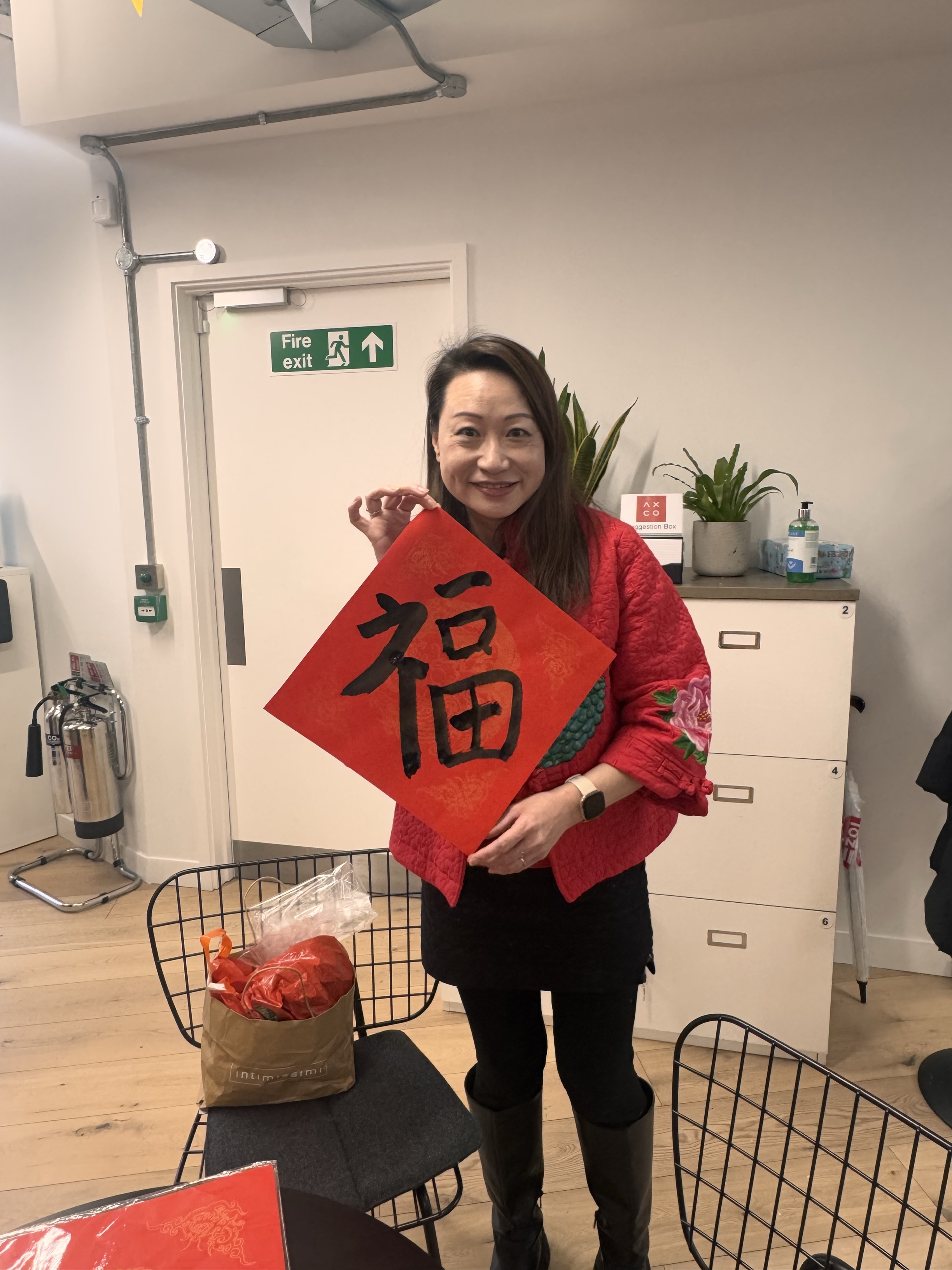 Woman holding banner